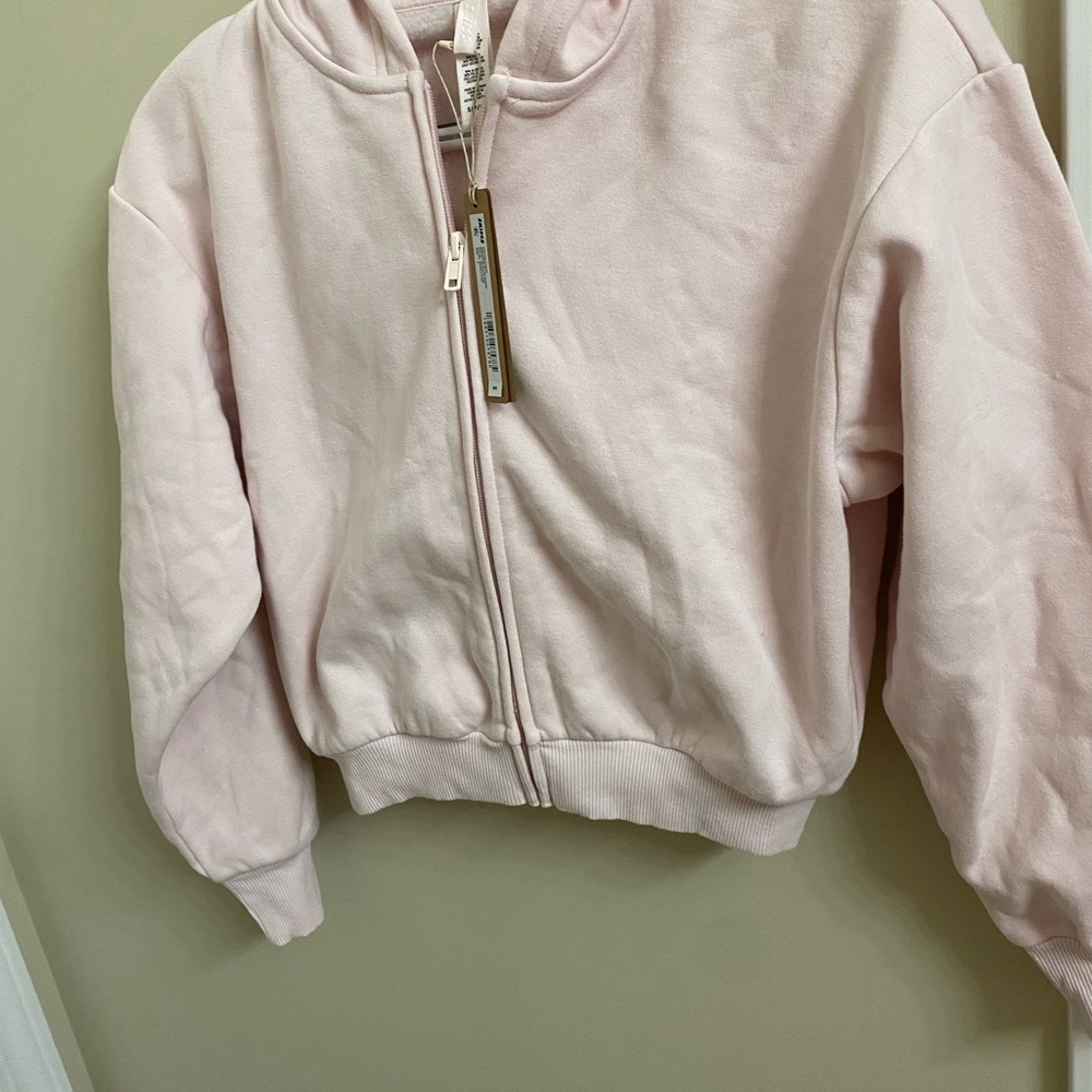 SKIMS Pink Cropped Zip Hoodie